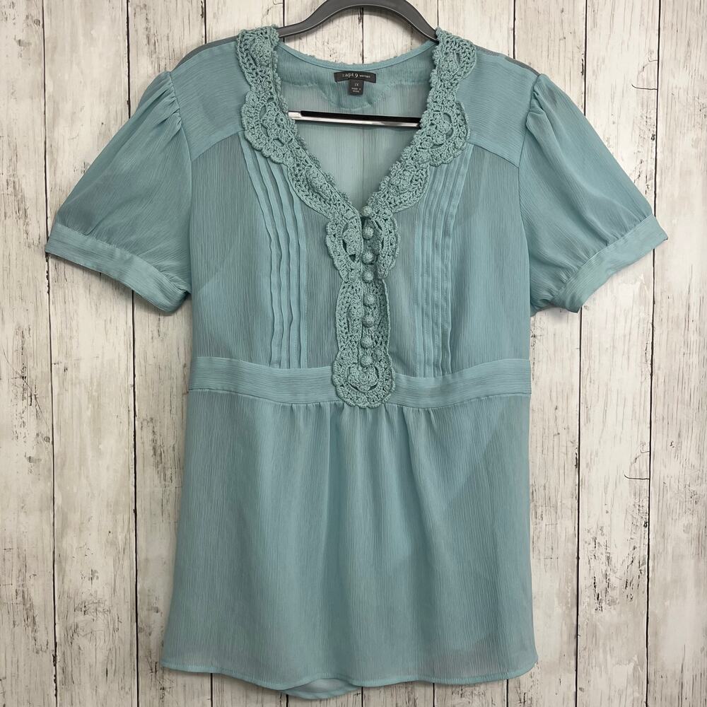 Apt.9 Blue 2-Piece Layered Short Sleeve Flowy Fairy Girly Summer Work Blouse